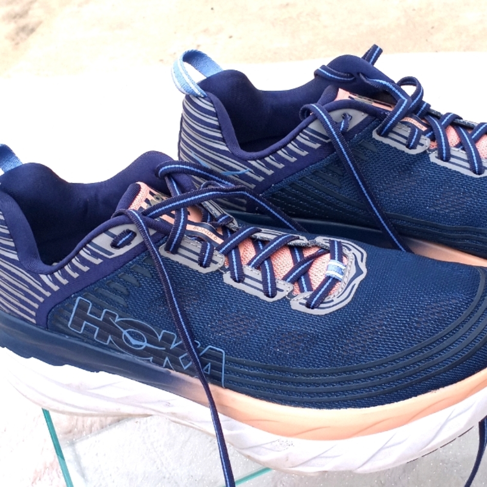 Hoka One One Women Bondi 6 Mood Indigo Dusty Pink Running Sneakers Shoes Size 10